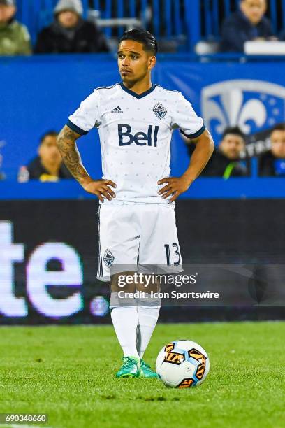 Look on Vancouver Whitecaps midfielder Cristian Techera standing on the field with the ball at his feet during the Montreal Impact versus the...