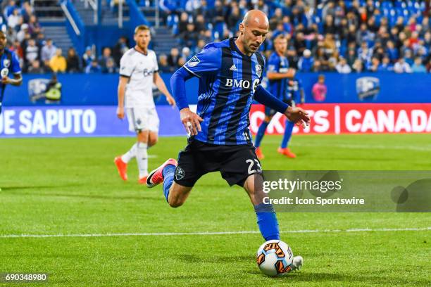 Montreal Impact defender Laurent Ciman controlling the ball during the Montreal Impact versus the Vancouver Whitecaps FC game on May 30 at Stade...