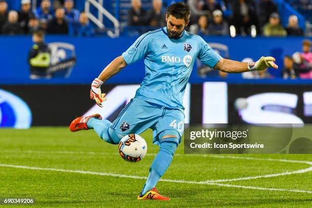 Look on Montreal Impact goalkeeper Maxime Crepeau seconds before kicking the ball away during the Montreal Impact versus the Vancouver Whitecaps FC...