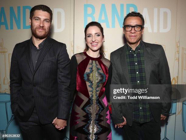 Adam Pally, Zoe Lister-Jones and Fred Armisen attend the premiere of IFC Films' "Band Aid" at The Theatre at Ace Hotel on May 30, 2017 in Los...