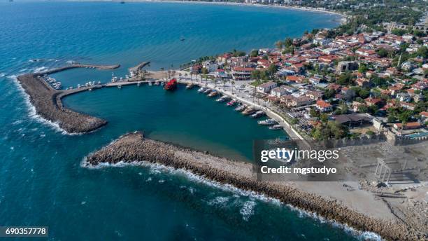 antique side harbor aerial view - manavgat stock pictures, royalty-free photos & images