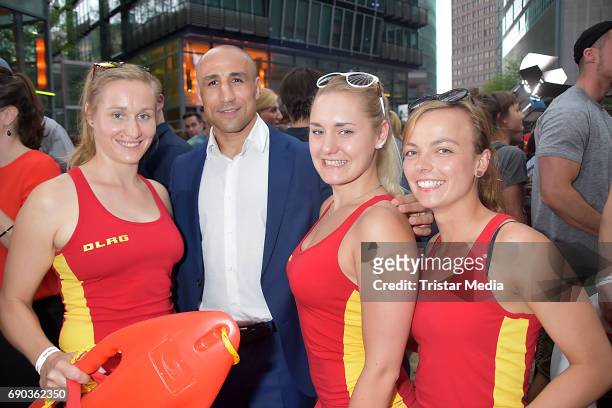 Arthur Abraham with life guards during the Baywatch European Premiere Party on May 31, 2017 in Berlin, Germany.