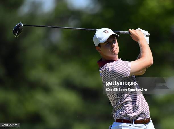 Florida State Seminoles Harry Ellis plays the ball from the 15th tee during round four of the 2017 Division I Men's Golf Championships on May 29,...