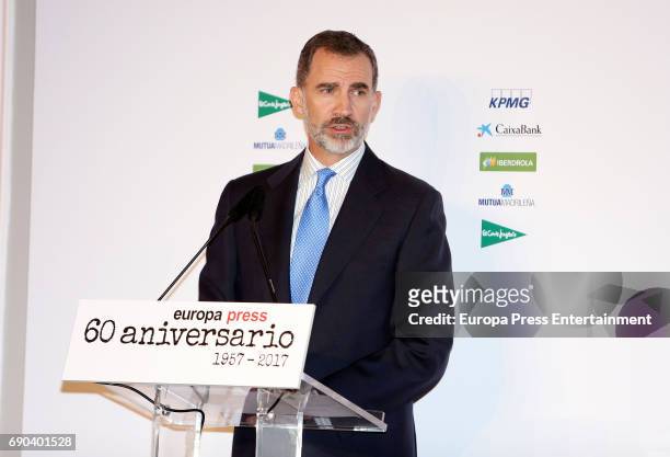 King Felipe VI of Spain attends Europa Press news agency 60th Anniversary at the Villa Magna hotel on May 30, 2017 in Madrid, Spain.