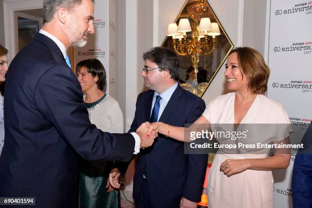 King Felipe VI of Spain, Lucia Ribera, Luis Miguel Merino and Dolores Muriel attend Europa Press news agency 60th Anniversary at the Villa Magna...