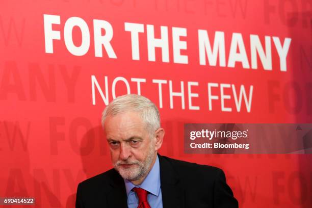 Jeremy Corbyn, leader of the U.K. Opposition Labour Party, leaves after speaking at a general-election campaign event in London, U.K., on Wednesday,...