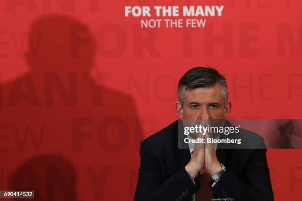 Jonathan Ashworth, health spokesperson of the U.K. Opposition Labour Party, pauses as Jeremy Corbyn, leader of the U.K. Opposition Labour Party,...