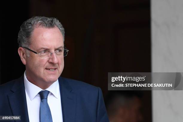 French Minister of Territorial Cohesion Richard Ferrand leaves a cabinet meeting on May 31, 2017 at the Elysee Palace, in Paris. / AFP PHOTO /...