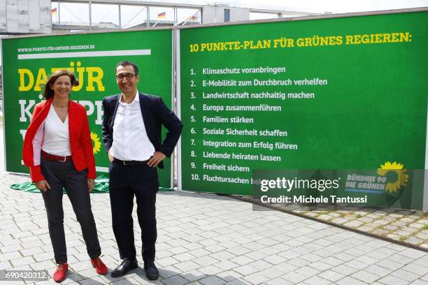 Katrin Goering-Eckard and Cem Ozdemir, Fraction chairman and Chairman of the German Green Party present the election campaign program revealing a...