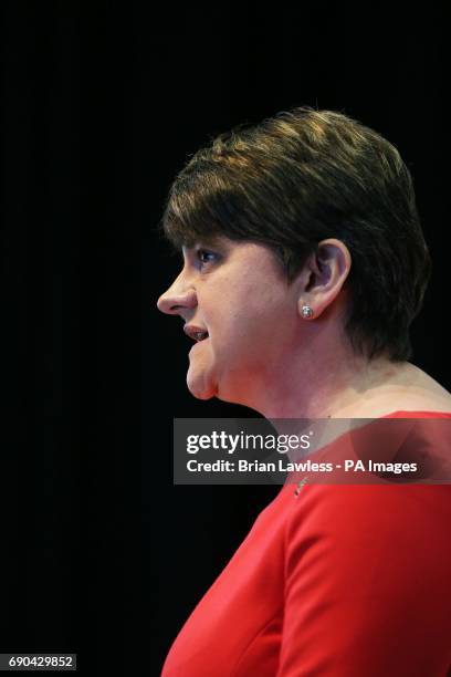 Party leader Arlene Foster at the launch of the DUP manifesto at the Old Courthouse in Antrim for the upcoming General Election.