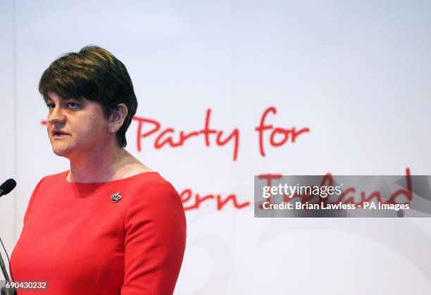 Party leader Arlene Foster at the launch of the DUP manifesto at the Old Courthouse in Antrim for the upcoming General Election.