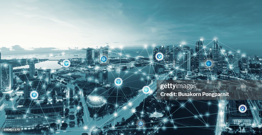 Smart city and internet of things, wireless communication network, abstract image visual