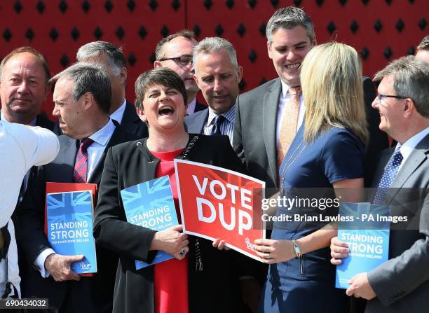 Party leader Arlene Foster with candidates at the launch of the DUP manifesto at the Old Courthouse in Antrim for the upcoming General Election.