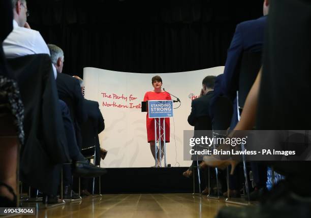 Party leader Arlene Foster at the launch of the DUP manifesto at the Old Courthouse in Antrim for the upcoming General Election.