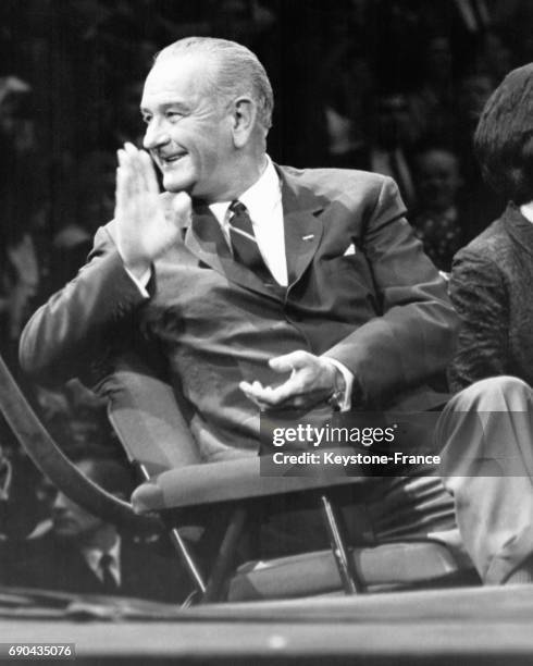 Le président américain Lyndon B Johnson lors du meeting politique pour l'élection présidentielle au Madison Square Garden à New York, Etats-Unis, le...