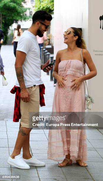 Zenit Saint Petersburg Football player Ezequiel Garay and her wife Tamara Gorro are seen on May 30, 2017 in Madrid, Spain.
