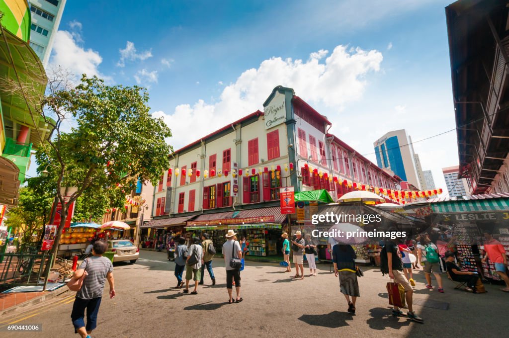 Gatuvy över Chinatown i Singapore