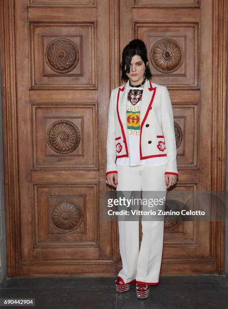 SoKo arrives at the Gucci Cruise 2018 fashion show at Palazzo Pitti on May 29, 2017 in Florence, Italy.