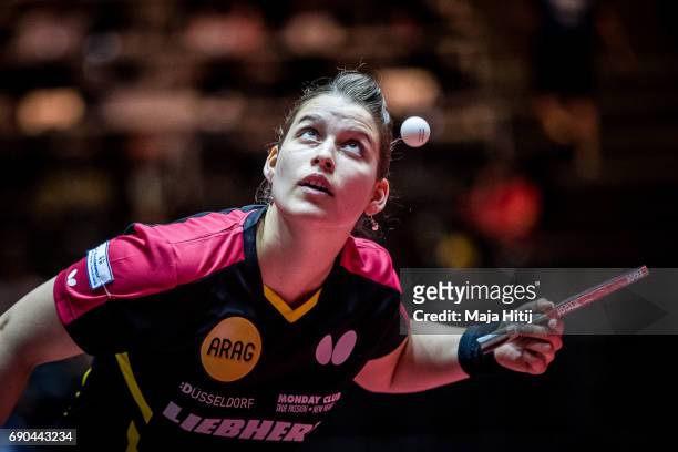 Petrissa Solja of Germany competes during Women Single 1. Round at Table Tennis World Championship at Messe Duesseldorf on May 31, 2017 in...