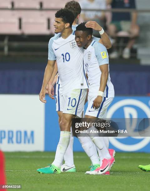 Ademola Lookman of England celebrates after scoring their forst goal during the FIFA U-20 World Cup Korea Republic 2017 Round of 16 match between...