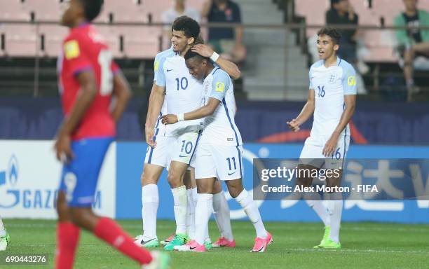 Ademola Lookman of England celebrates after scoring their forst goal during the FIFA U-20 World Cup Korea Republic 2017 Round of 16 match between...