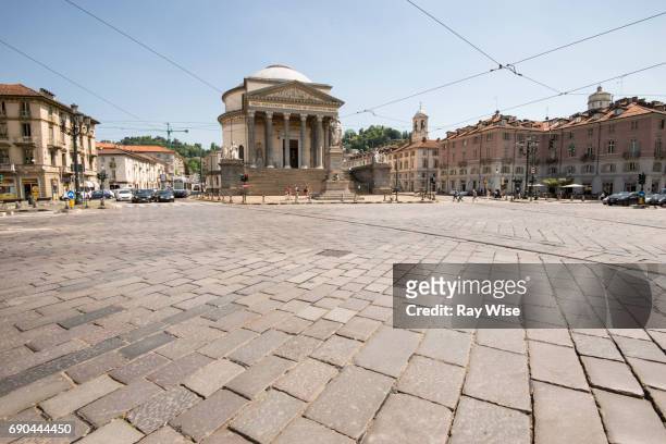 gran madre di dio and road intersection in front of it, turin, italy - railroad car ストックフォトと画像
