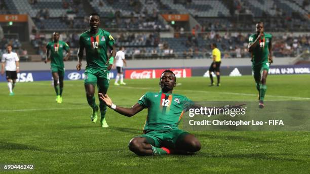 Emmanuel Banda of Zambia celebrates scoring their first goal during the FIFA U-20 World Cup Korea Republic 2017 Round of 16 match between Zambia and...