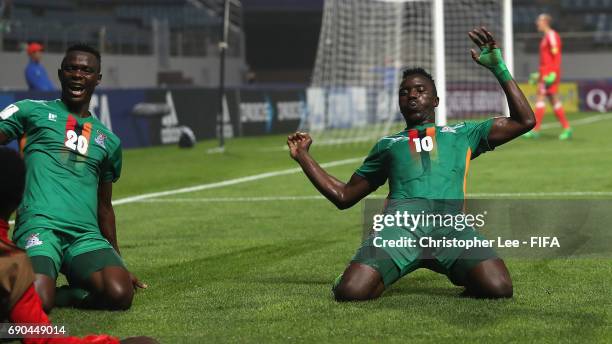 Fashion Sakala of Zambia celebrates scoring their second goal during the FIFA U-20 World Cup Korea Republic 2017 Round of 16 match between Zambia and...