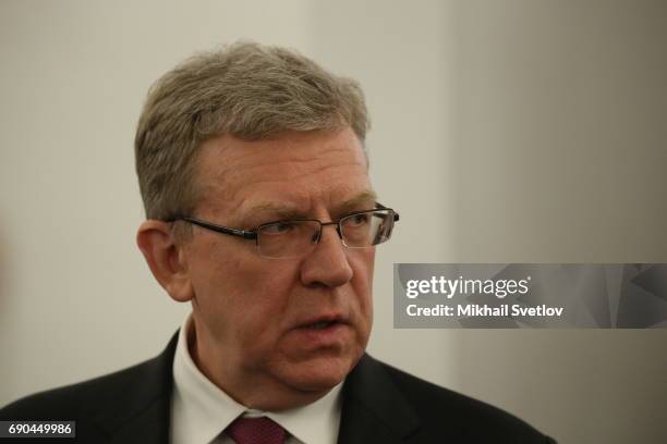 Russian economist Alexey Kudrin speaks to journalists after his meeting with President Putin at the Kremlin on May 30, 2017 in Moscow, Russia....