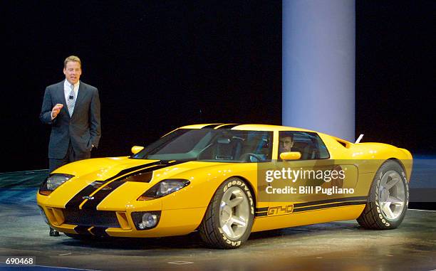 William Clay Ford Jr., Chairman and CEO of Ford Motor Company introduces the new Ford GT40 concept car at the 2002 North American International Auto...