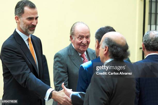 King Felipe VI of Spain and King Juan Carlos attend COTEC meeting at the El Pardo Palace on May 31, 2017 in Madrid, Spain.