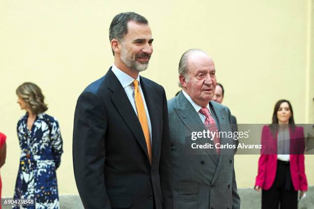 King Felipe VI of Spain and King Juan Carlos attend COTEC meeting at the El Pardo Palace on May 31, 2017 in Madrid, Spain.