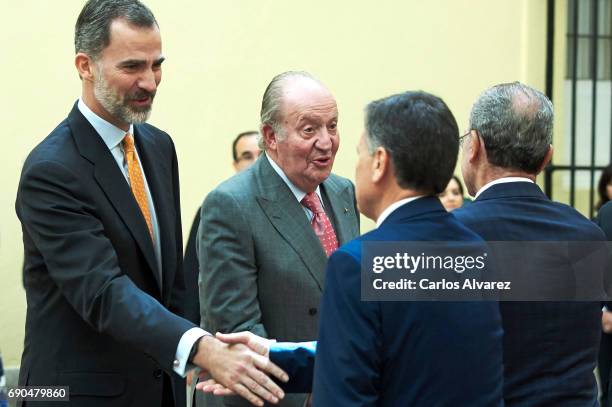 King Felipe VI of Spain and King Juan Carlos attend COTEC meeting at the El Pardo Palace on May 31, 2017 in Madrid, Spain.