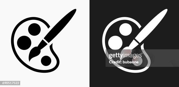 ilustrações de stock, clip art, desenhos animados e ícones de paint palette and brush icon on black and white vector backgrounds - paleta de cores