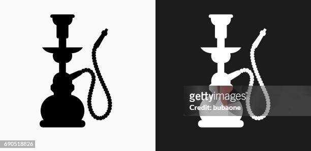 hookah icon on black and white vector backgrounds - water pipe stock illustrations