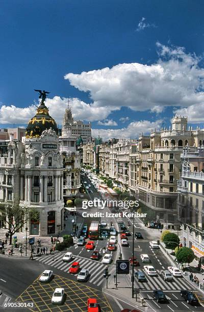 grand via, madrid ,spain - madrid stock pictures, royalty-free photos & images