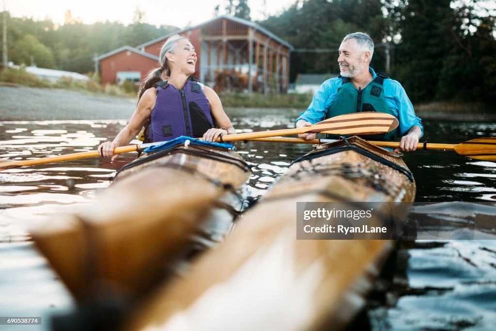 Mature Couple Has Fun Kayaking