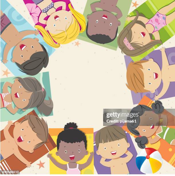 summer kids frame - friends beach stock illustrations