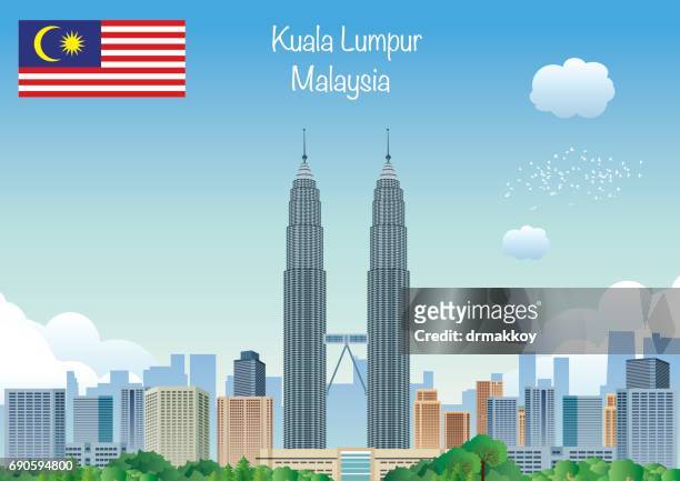 kuala lumpur skyline - petronas twin towers stock-grafiken, -clipart, -cartoons und -symbole