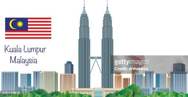 skyline von kuala lumpur - petronas twin towers stock-grafiken, -clipart, -cartoons und -symbole