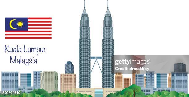 ilustrações de stock, clip art, desenhos animados e ícones de kuala lumpur skyline - bandeira-da-malásia
