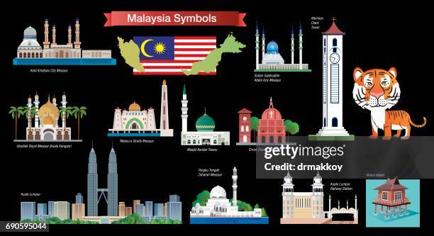 ilustrações de stock, clip art, desenhos animados e ícones de malaysia symbols - bandeira-da-malásia