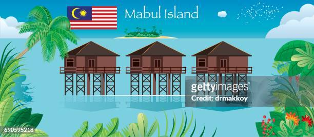 mabul island - sabah state stock illustrations