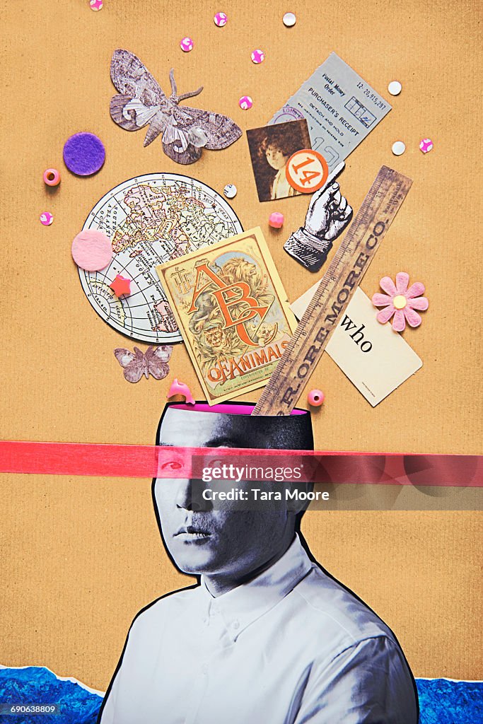 Collage of man thinking