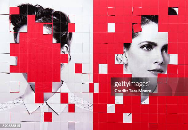 paper collage of woman - colour image stock-fotos und bilder