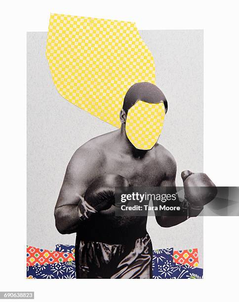 paper collage of boxer - gants de sport photos et images de collection
