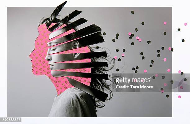 collage of woman thinking - creativity foto e immagini stock