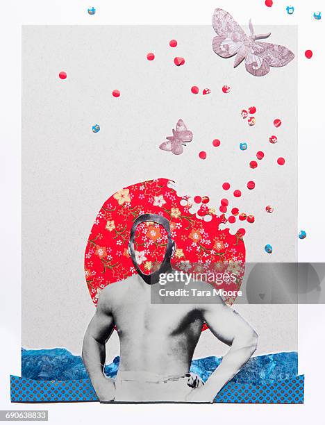 paper collage of strong man - manhood stock pictures, royalty-free photos & images