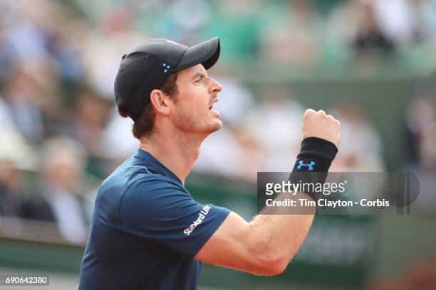 French Open Tennis Tournament - Day Three. Andy Murray of Great Britain in action against Andrey Kuznetsov of Russia during the Men's Singles round...