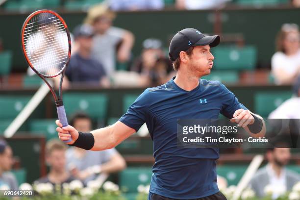French Open Tennis Tournament - Day Three. Andy Murray of Great Britain in action against Andrey Kuznetsov of Russia during the Men's Singles round...